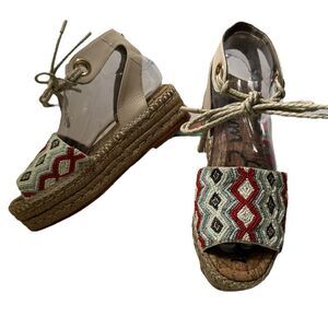 Sam Edelman Neera Espadrille Platform Sandal Beaded Leather Woman’s  size 7 1/2